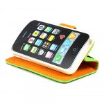 Wholesale iPhone 4S / 4 Anti-Slip Flip Leather Wallet Case with Stand (Green-Orange)